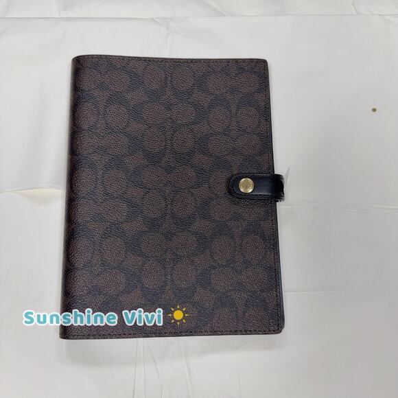 NWT Coach Snap Notebook cz198 Walnut Black Signature Canvas/Smooth leather - Picture 1 of 6